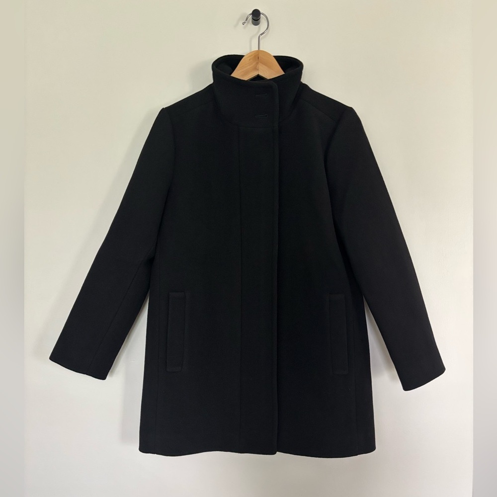 NWT J. Crew Black Wool Peacoat City Coat with Button Neck mock neck - Picture 7 of 13
